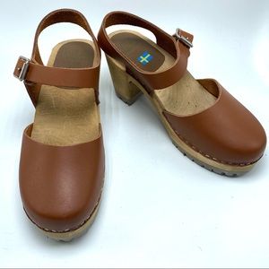 MIA Abba Swedish platform wooden leather clogs